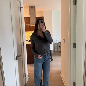 80% Silk 20% Metallic y2k Top with Feather Trim